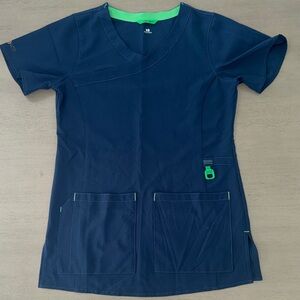 Carhartt Women's Navy Blue Top with Green Accents